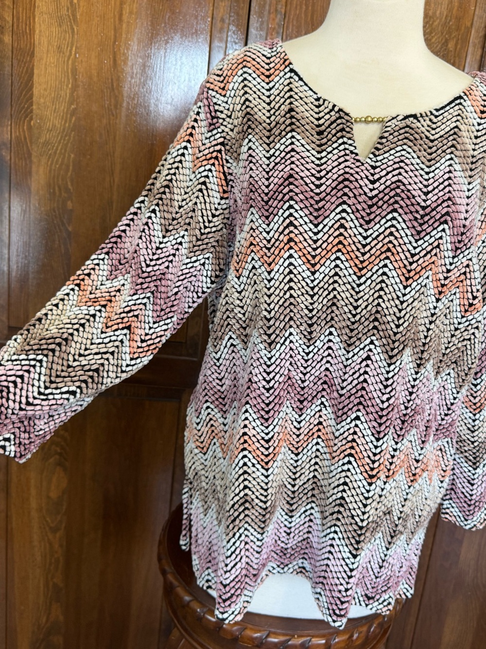 Alfred Dunner Telluride Chenille Fall Cozy Knit Chevron Zig Zag Tunic Sweater L